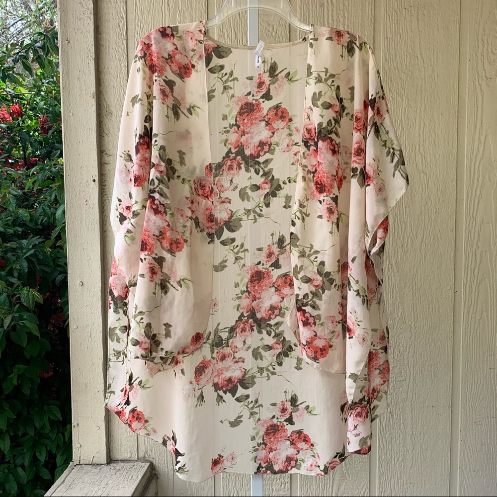 Live4Truth Semi Sheer Cream Pink Rose Cardigan | S